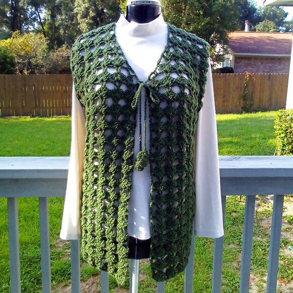 Handed Crafted Mary Kate Vest, Color Olive Green, Size Large. - Picture 1 of 4